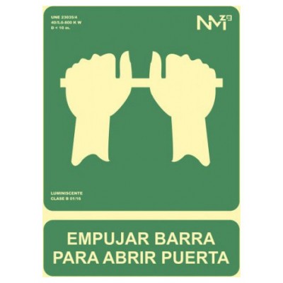 SEÑAL "EMPUJAR BARRA PARA ABRIR PUERTA" 224X300 PVC VERDE ARCHIVO 2000 6170-01H VE (Espera 4 dias)